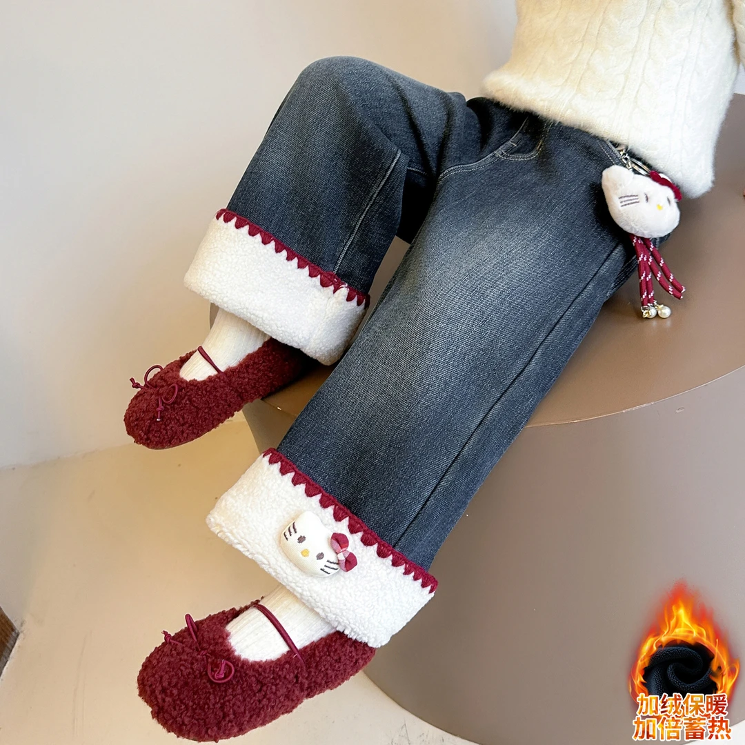 女童长裤冬季女秋季中腰牛仔裤松紧带2025年冬季宝宝裤子