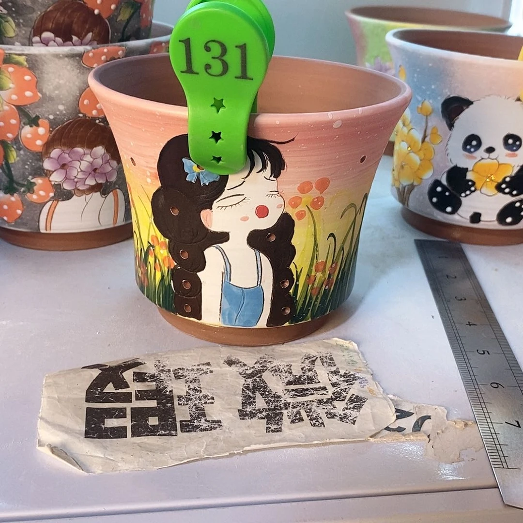 紫砂花盆红陶手绘花盆
