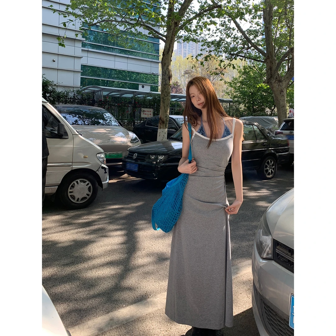 【HRG】夏季ins美式假两件吊带收腰显瘦连衣裙252H2159