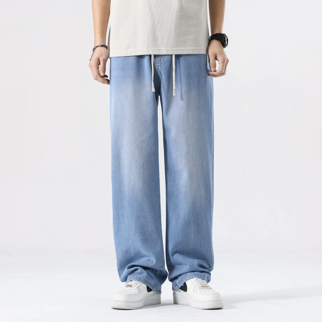 2025春夏软牛仔裤男女潮流松紧百搭宽松休闲垂感直筒裤舒适休闲裤