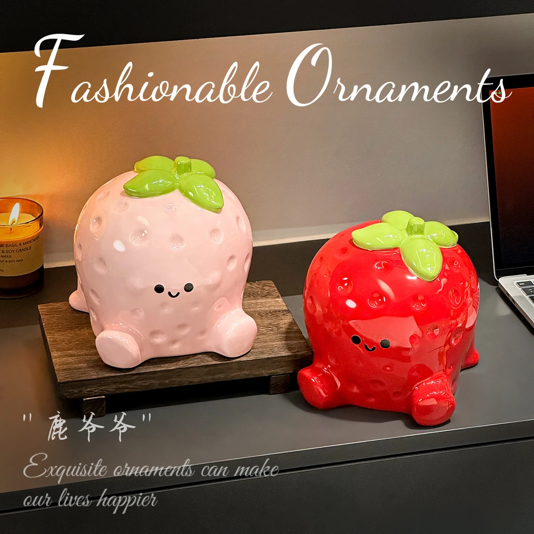 创意卡通陶瓷草莓纸巾盒可爱家用客厅卧室桌面装饰摆放装饰摆件