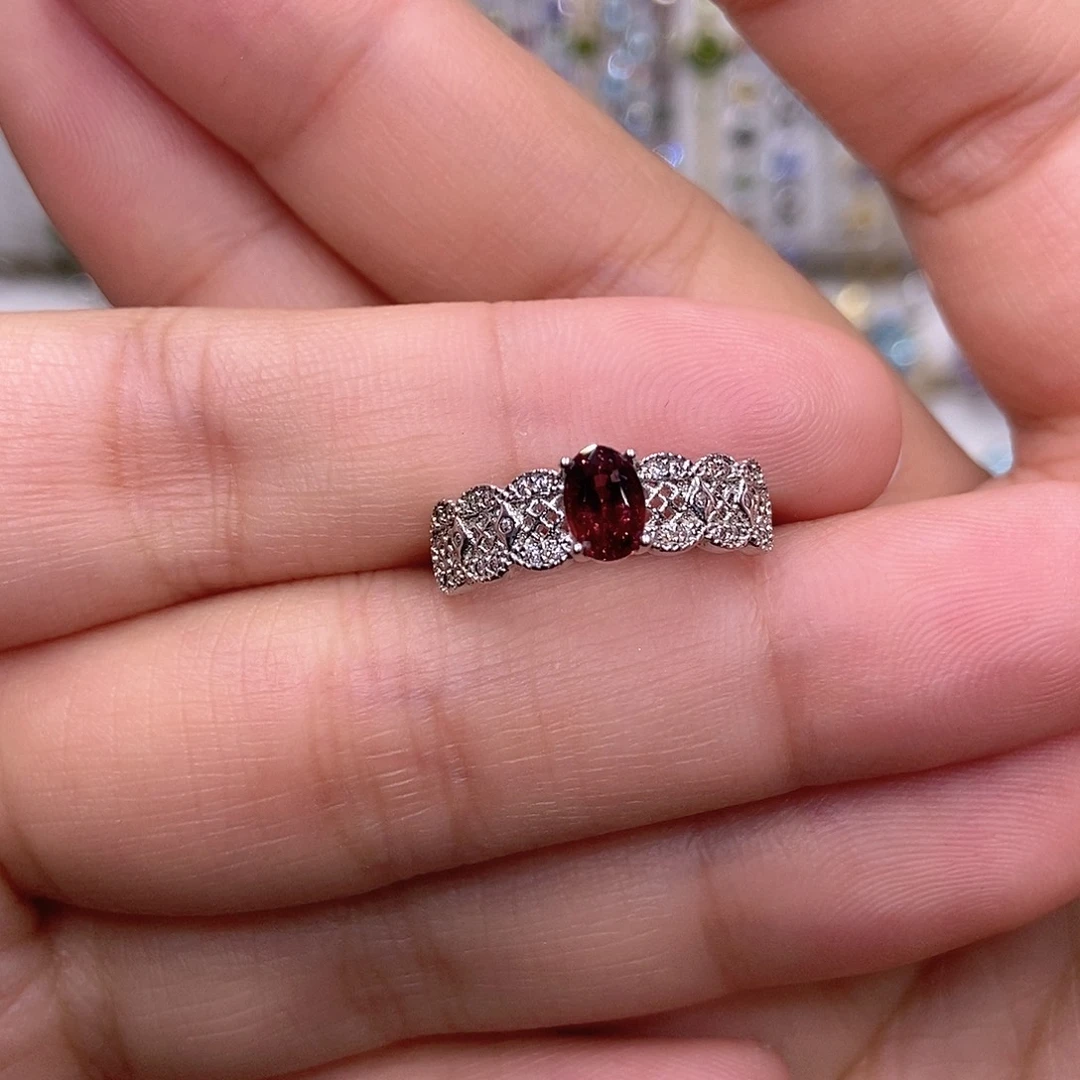 戒指石榴石银S925镶嵌