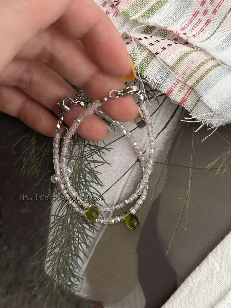 钛钢琉璃手链 椰饰原创「蜜桃乌龙」粉锆石手链设计感ins不撞款