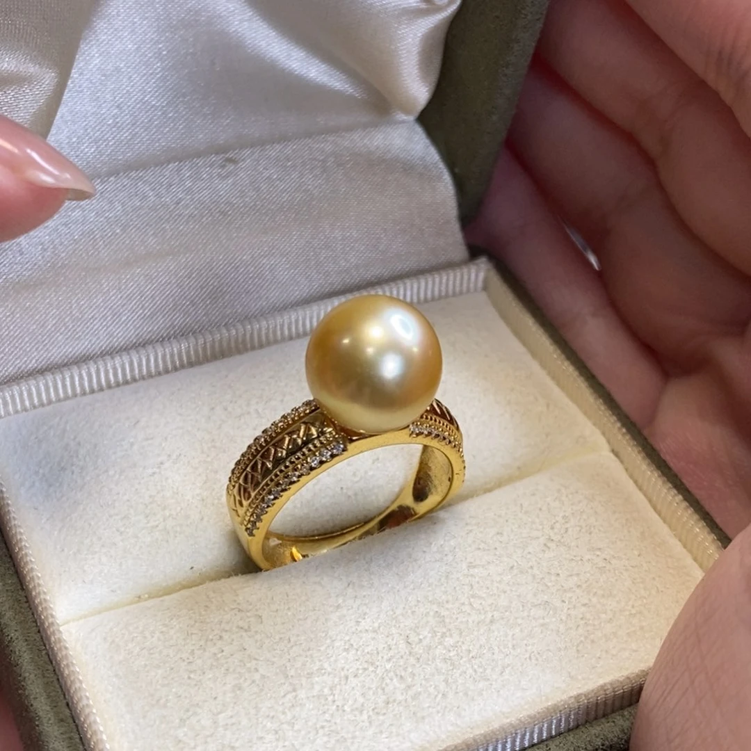戒圈银S925镀金镶嵌海水珍珠