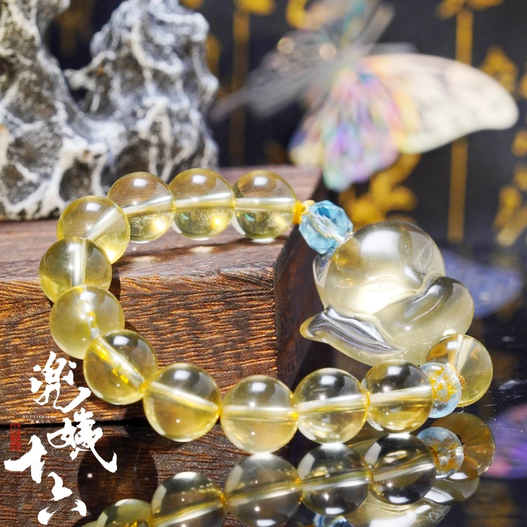 原创设计款配大头狐冰透黄水晶手串（多样性发一）