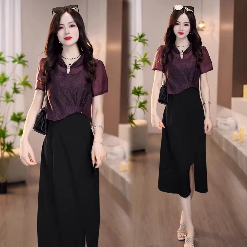 连衣裙女2025夏季新款时髦洋气短袖小罩衫背心裙气质两件套裙子潮