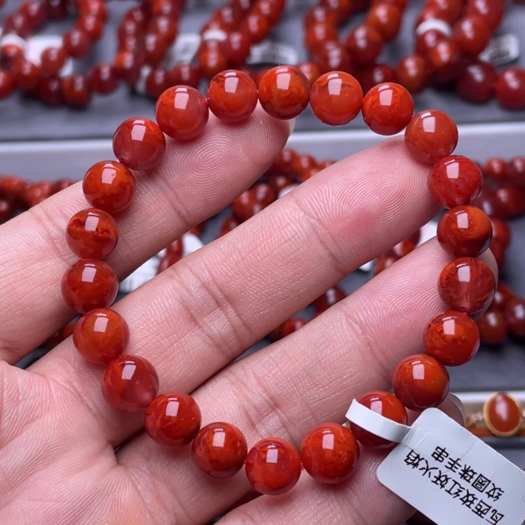 南红玛瑙未镶嵌南红玉石9mm瓦西玫瑰红火焰纹手串