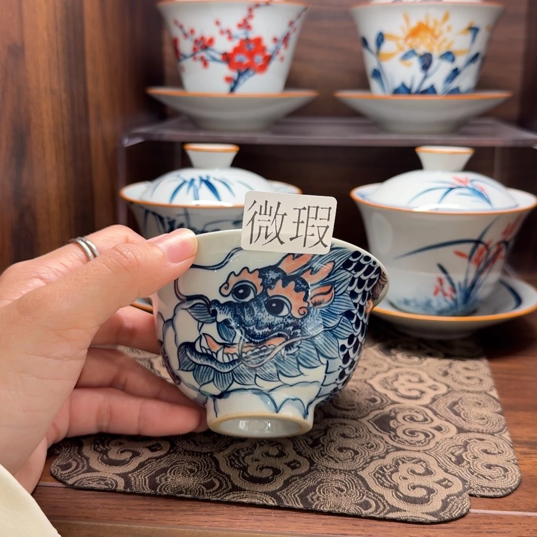 釉下手绘茶具微瑕