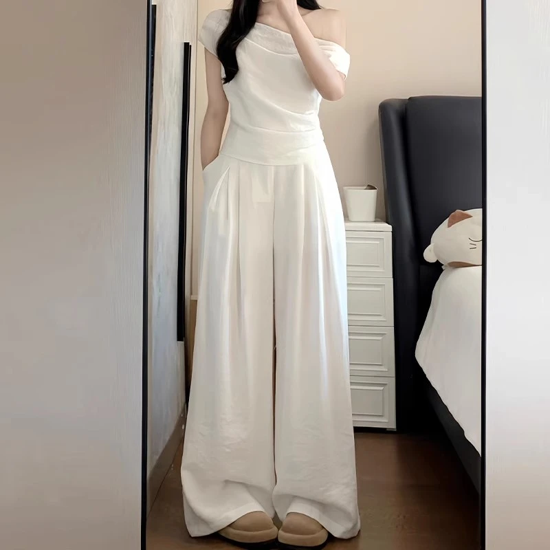 白色西装奶芙山本裤女夏薄款休闲冰丝显瘦直筒裤宽松垂坠感阔腿裤