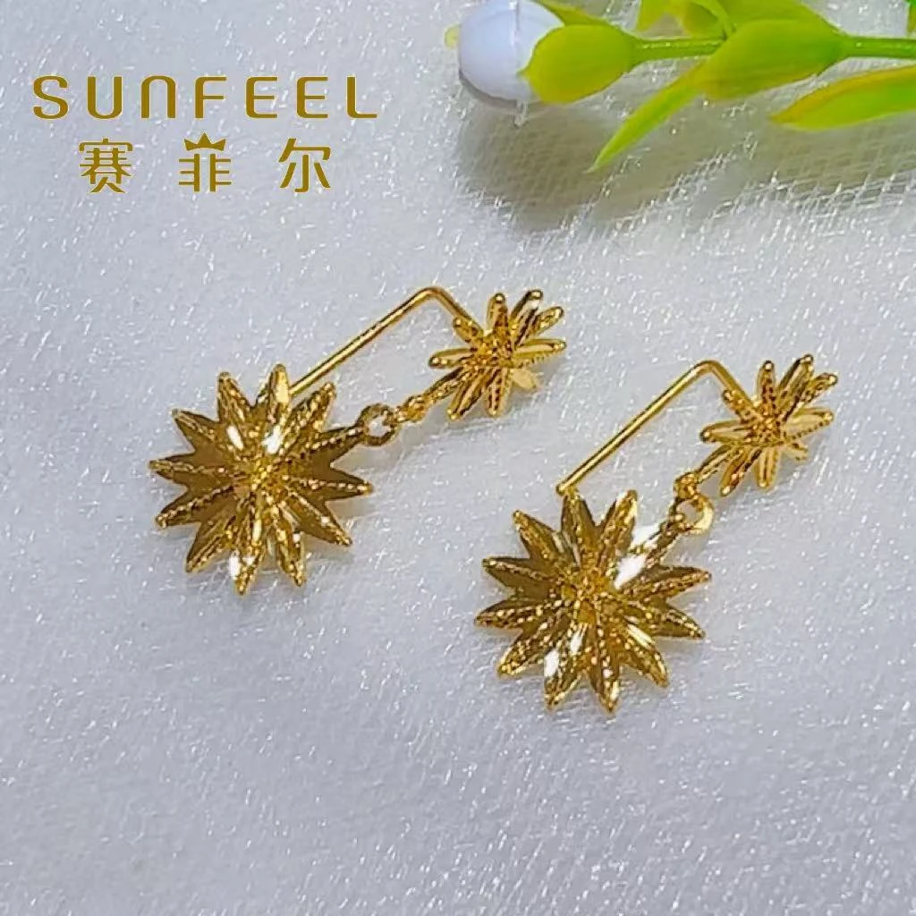 SUNFEEL/赛菲尔黄金足时尚金拉丝芒星纯金7字钩黄金耳饰5G精工