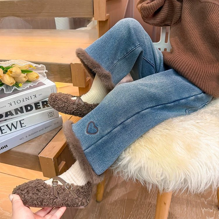 女童加绒牛仔裤秋冬季2025新款洋气宝宝冬装儿童装冬款外穿直筒裤