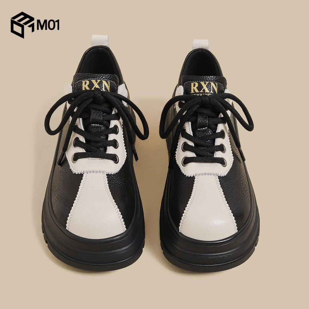 M01秋季新款厚底德训鞋女黑色拼接松糕设计感运动板鞋休闲小白鞋