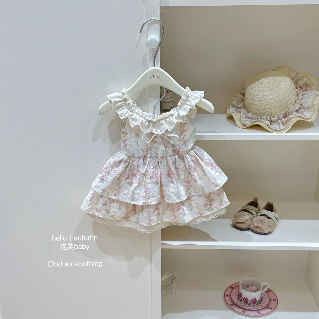 【泡芙baby】莫奈花园！女度假风小碎花连衣裙法式甜美小飞袖花边裙