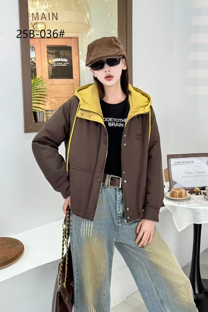 2025冬季新款撞色加绒加厚女士百搭时尚休闲韩版宽松l连帽短外套