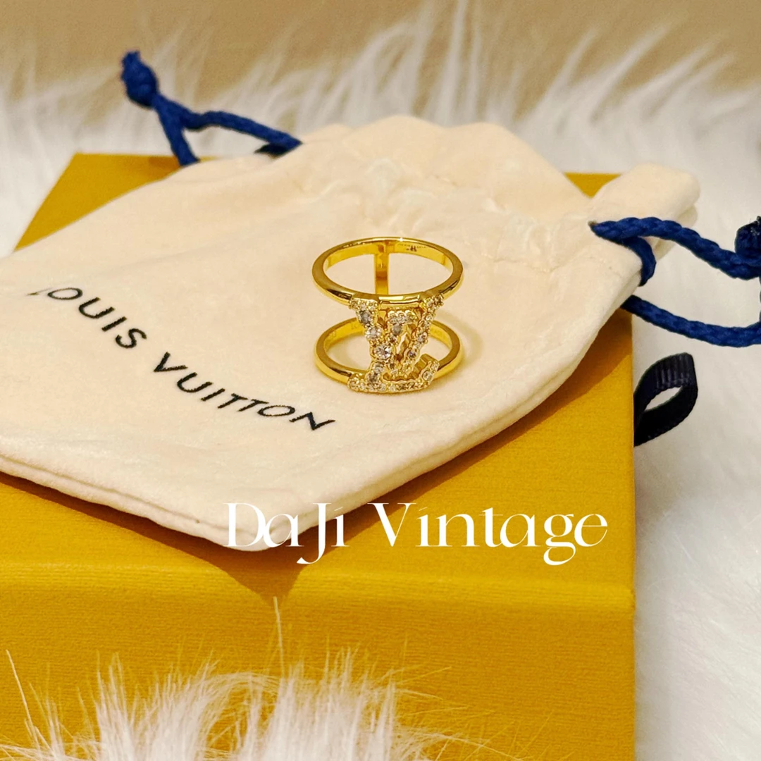99新 LouisVuitton/路易威登 大吉中古/Lv金色logo镶钻戒指