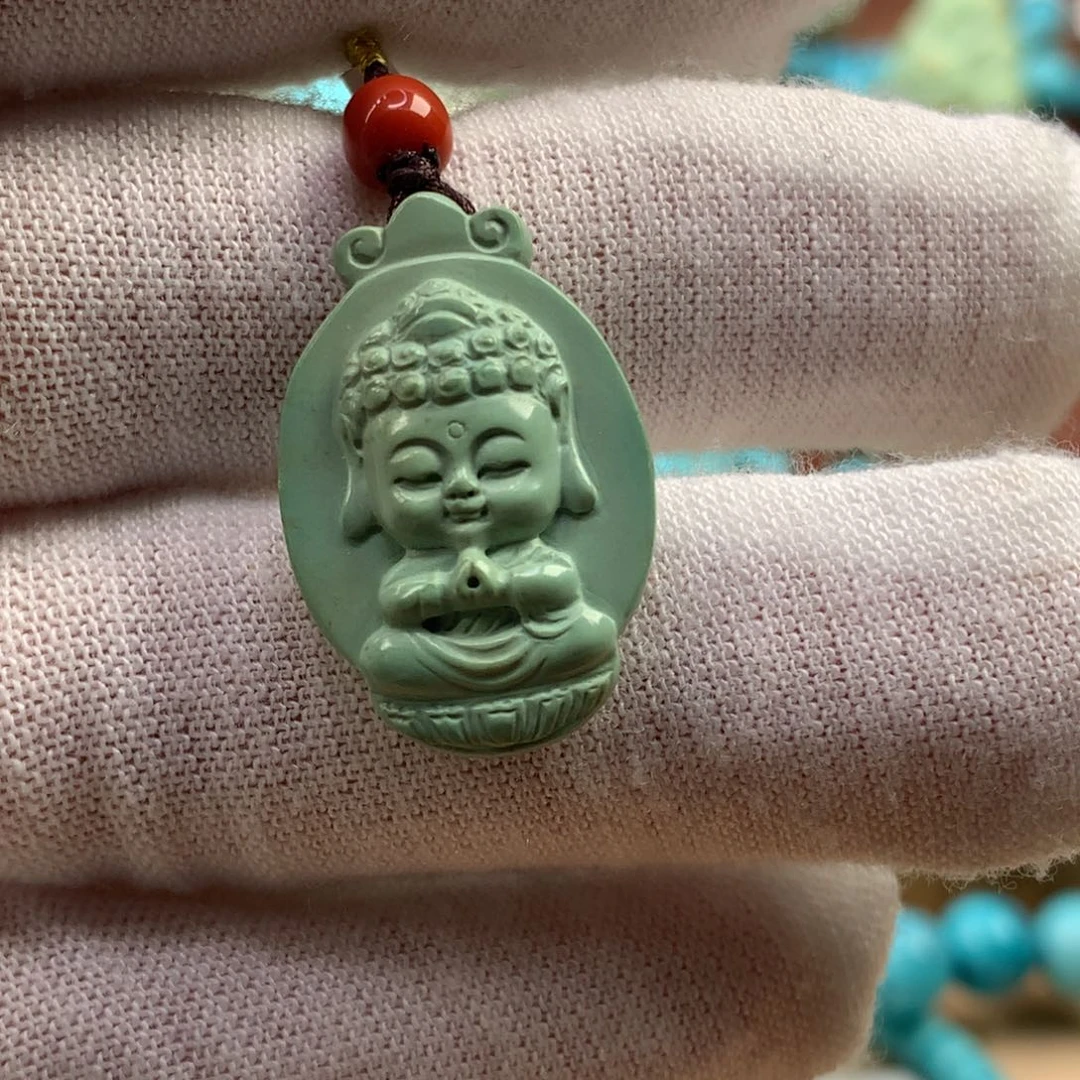 绿松石未镶嵌珠宝奇石高瓷绿宝宝佛