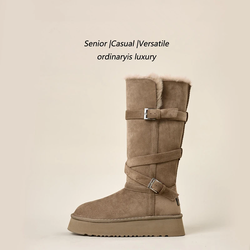 长筒保暖时尚雪地靴加绒灰色靴子时尚雪地靴