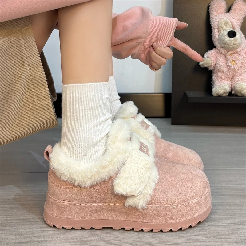 回力少女粉雪地靴女冬季新款加绒保暖加厚百搭时尚短筒千金风棉鞋