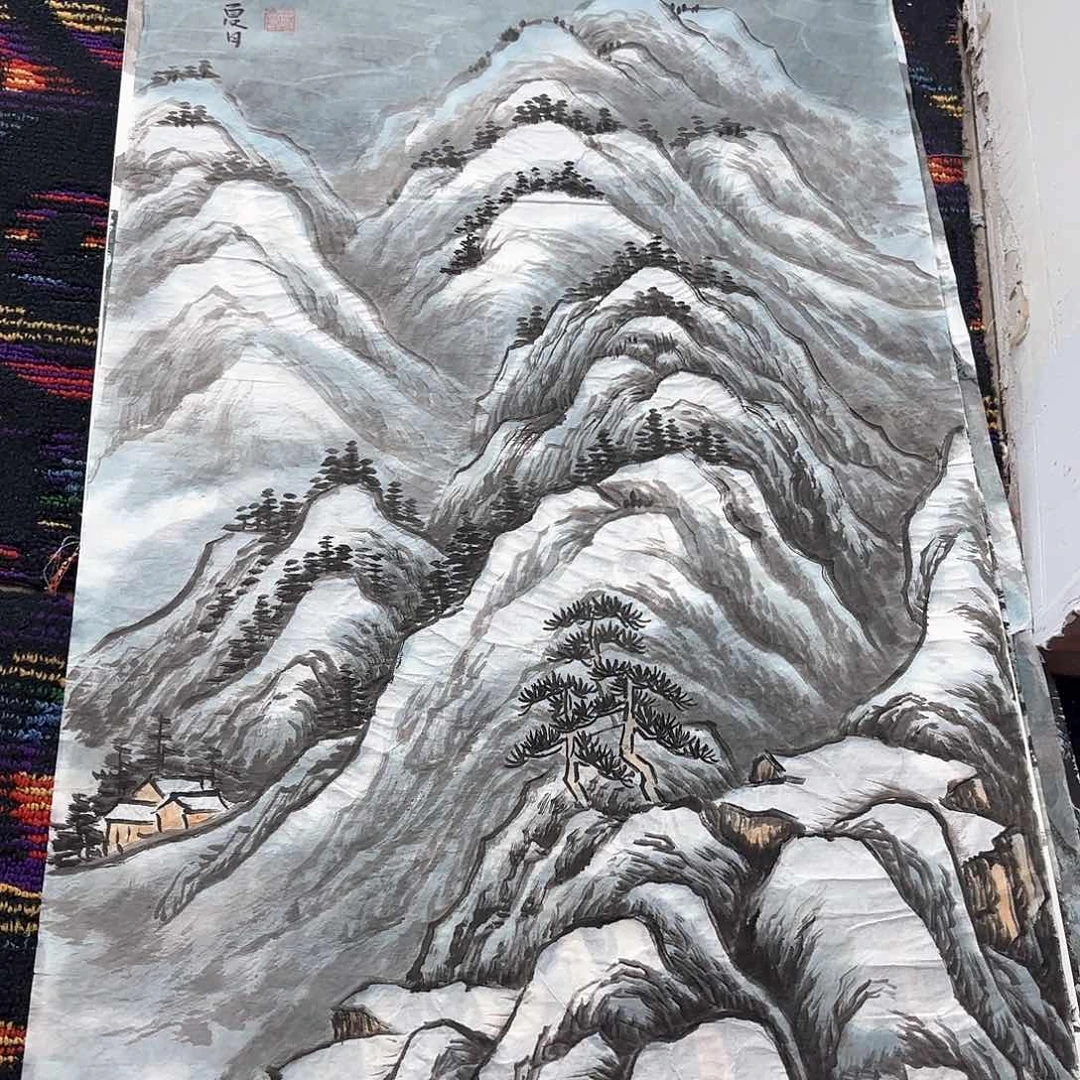 国画三尺山水作品朱