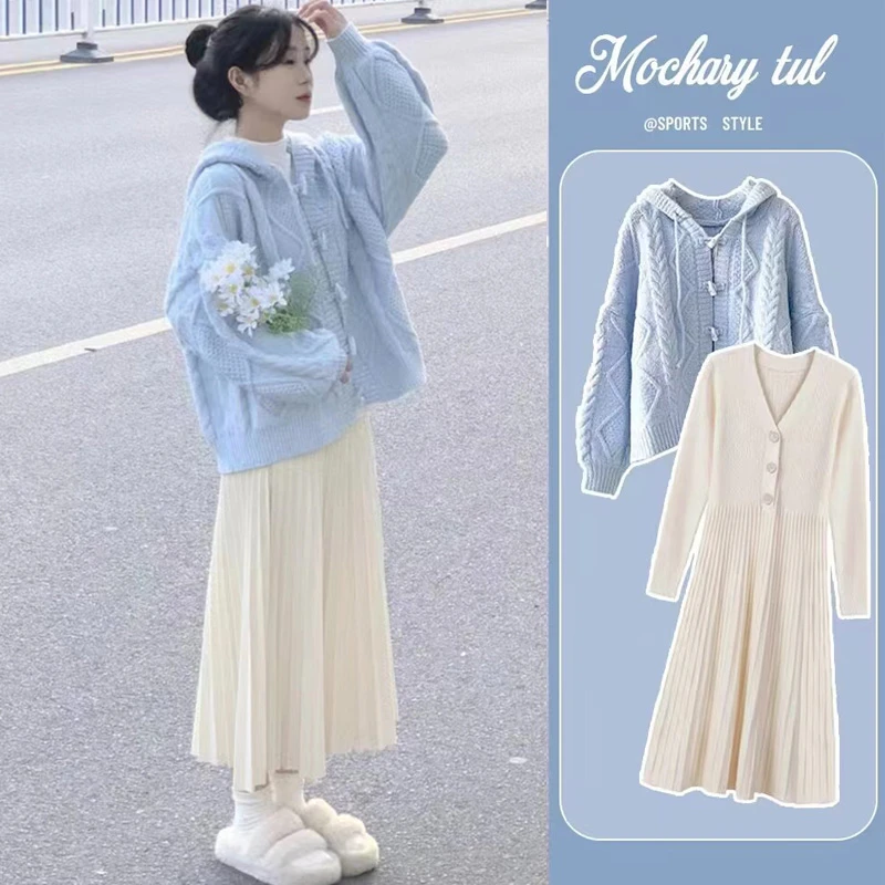 孕妇装秋装新款2025时尚小个子洋气毛衣开衫外套显瘦孕妇连衣裙