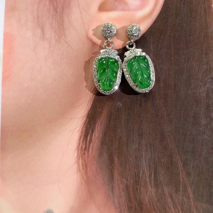 翡翠银S925镶嵌耳饰耳饰