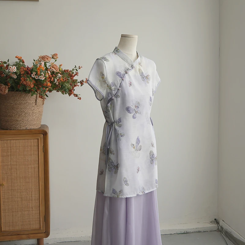 4484《紫仙》原创国风连衣裙2025夏季绝美修身显瘦气质旗袍套装