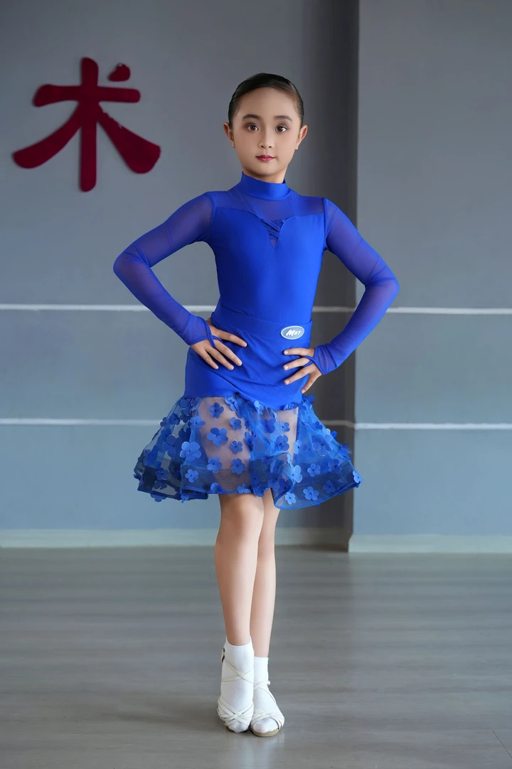 少儿拉丁舞训练服女童夏天演出裙子高级感练功服夏季舞服舞蹈服