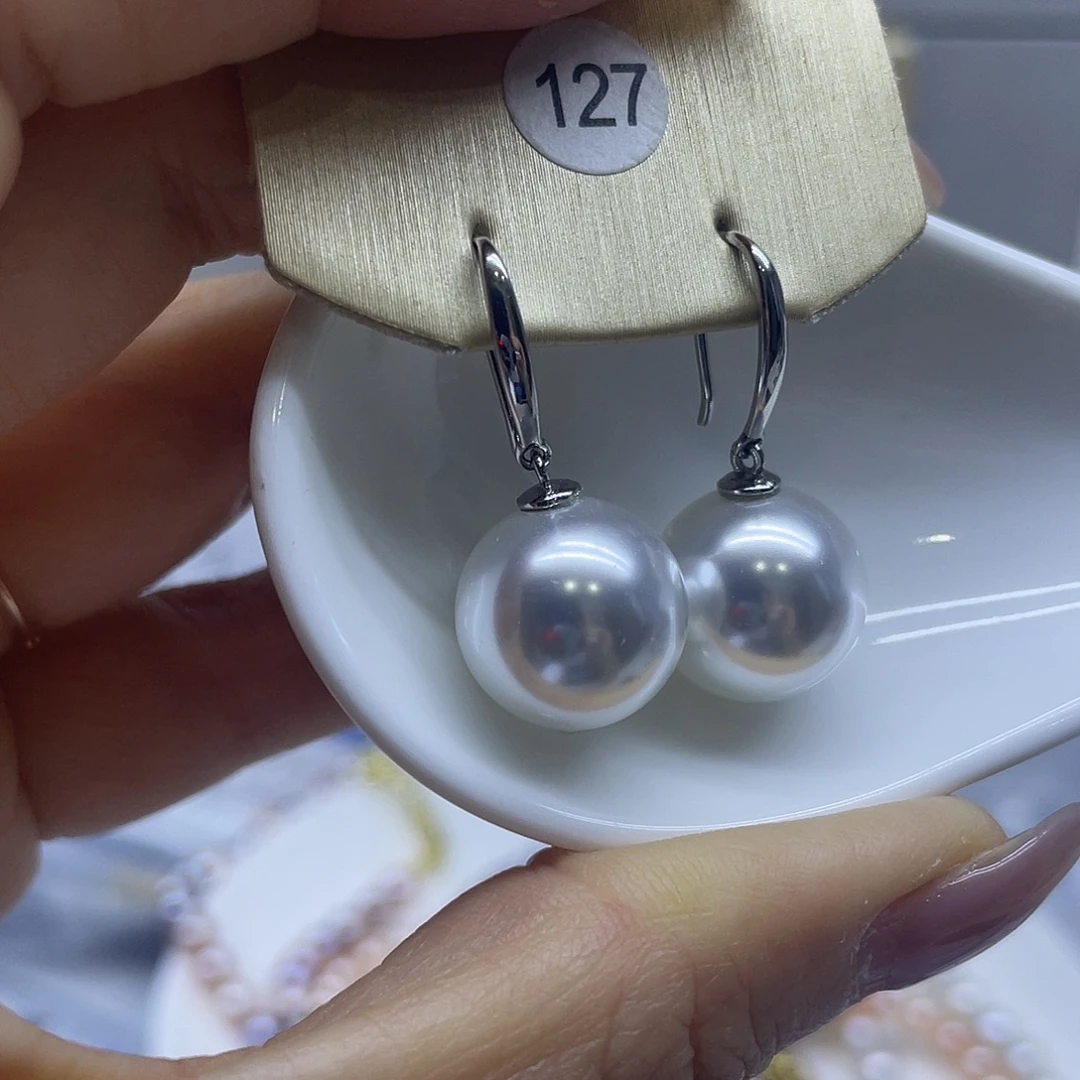 耳饰银S925镶嵌淡水珍珠