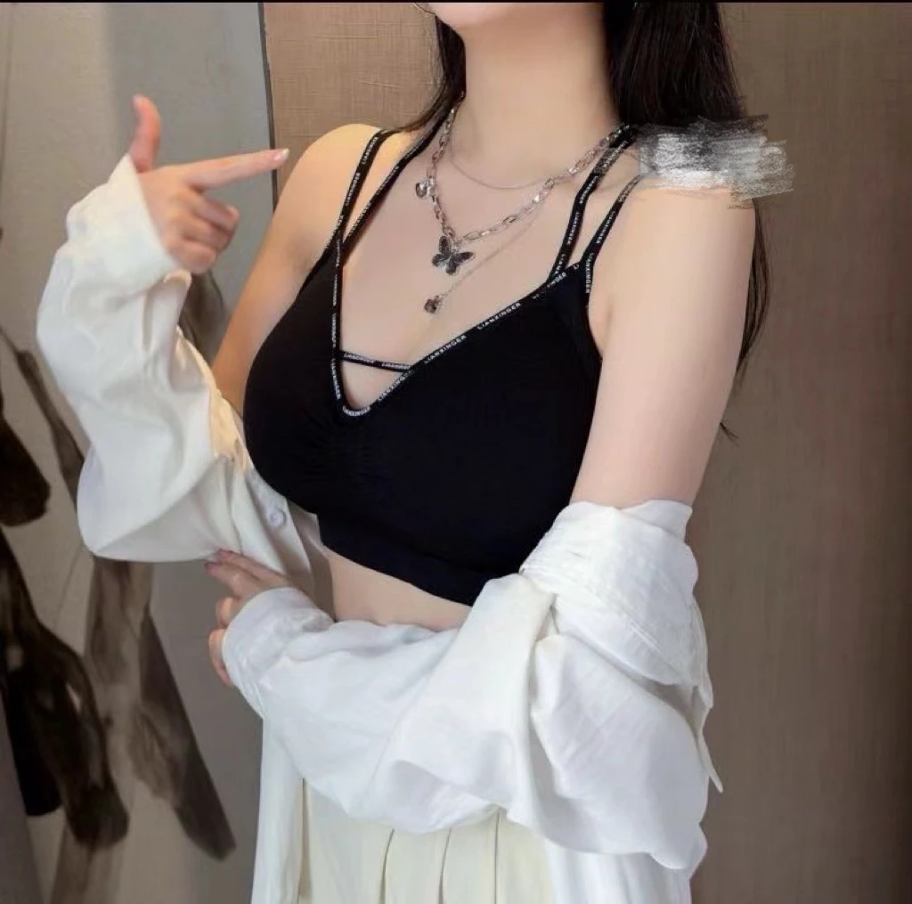 新款无缝字母交叉美背 女一体式聚拢防下垂运动吊带