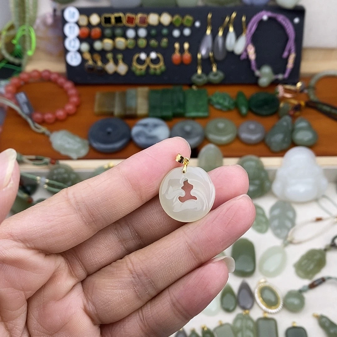 和田玉银S925镶嵌吊坠(不含链)