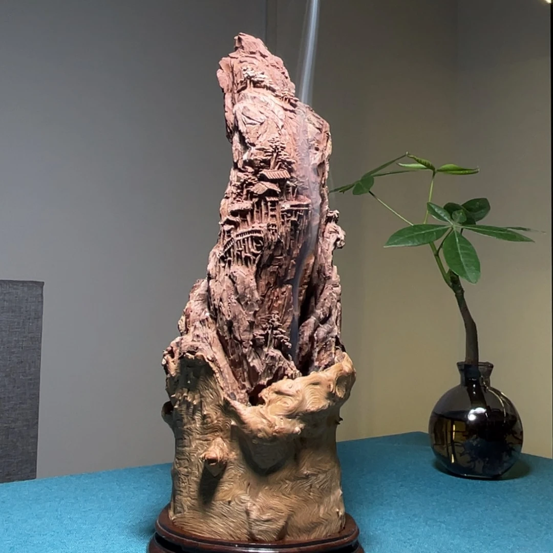 荔枝木崖上风光香炉摆件