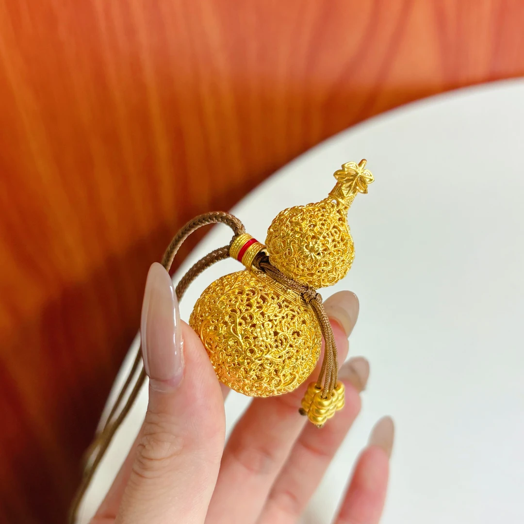 黄金福禄葫芦宫廷风复古新中式足金999水贝黄金配件顶珠投资金