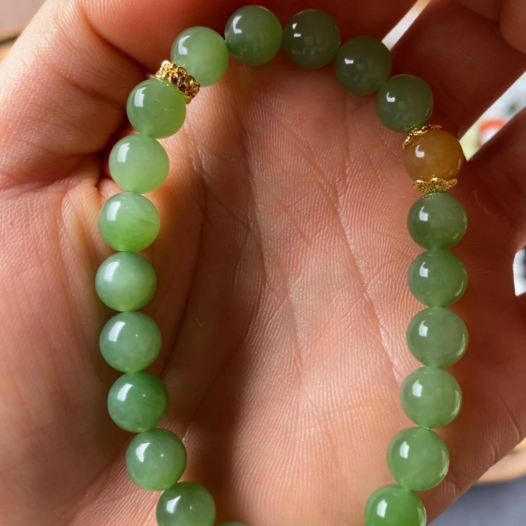和田玉未镶嵌手串俄碧果绿手串8mm