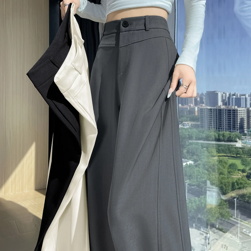 高腰直筒垂感弯刀休闲百搭通勤阔腿西装裤子秋季新款显瘦宽松