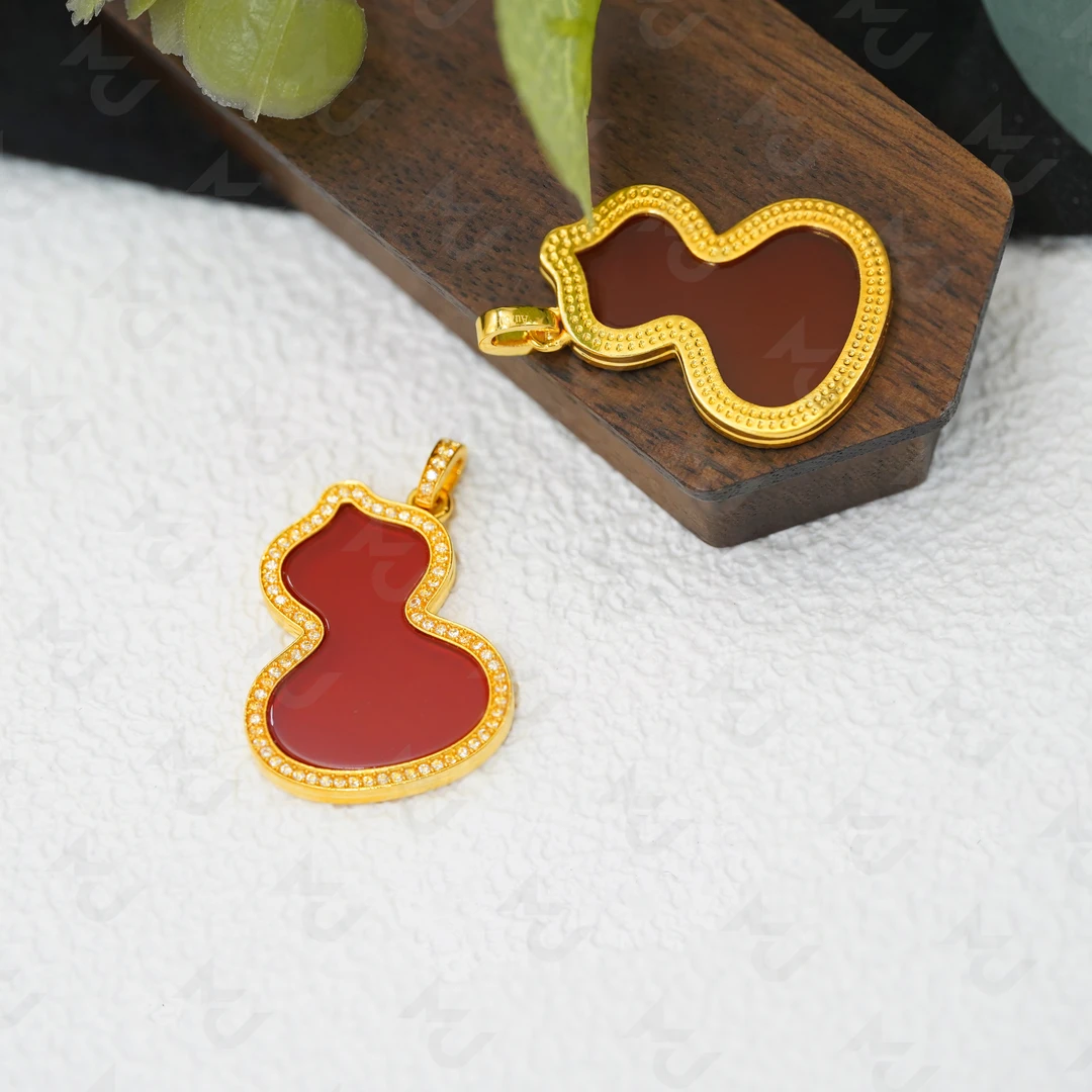 18k金红玛瑙边镶葫芦吊坠【QL07425】