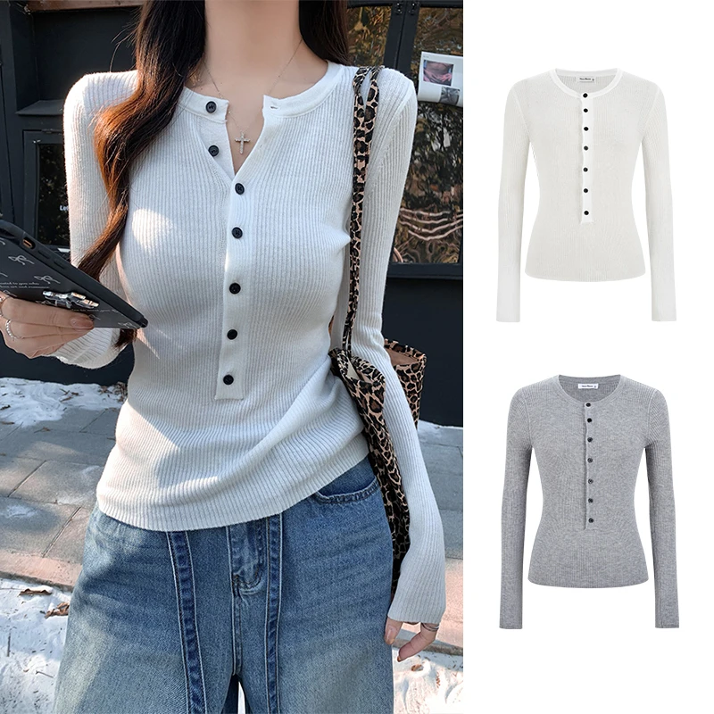 Moses Queen/魔西女王辣妹半开领针织打底衫女春秋性感内搭上衣服