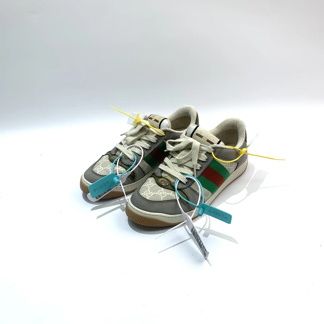 95新 GUCCI/古驰 40码 灰色 印花红绿织带板鞋bl0514