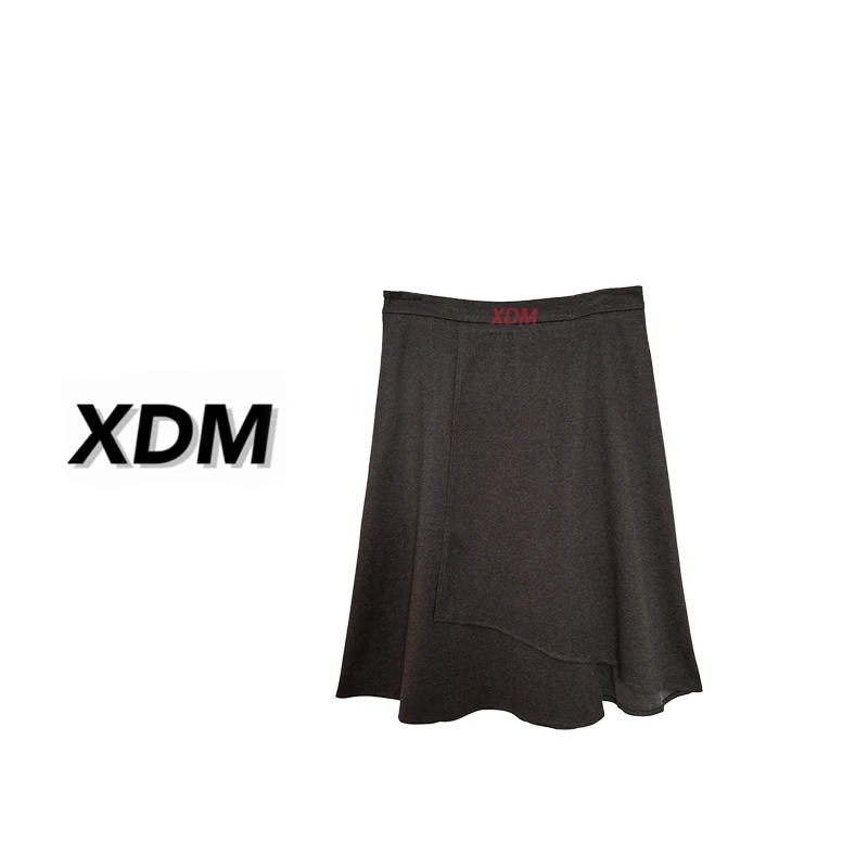 2024大码女装秋冬新款A字裙不规则高腰毛呢半身裙3085