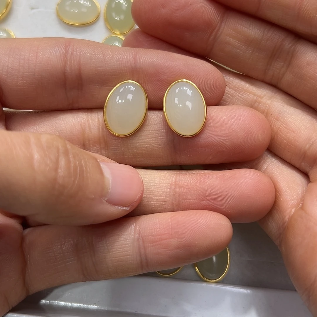 和田玉耳饰银S925镶嵌乔*