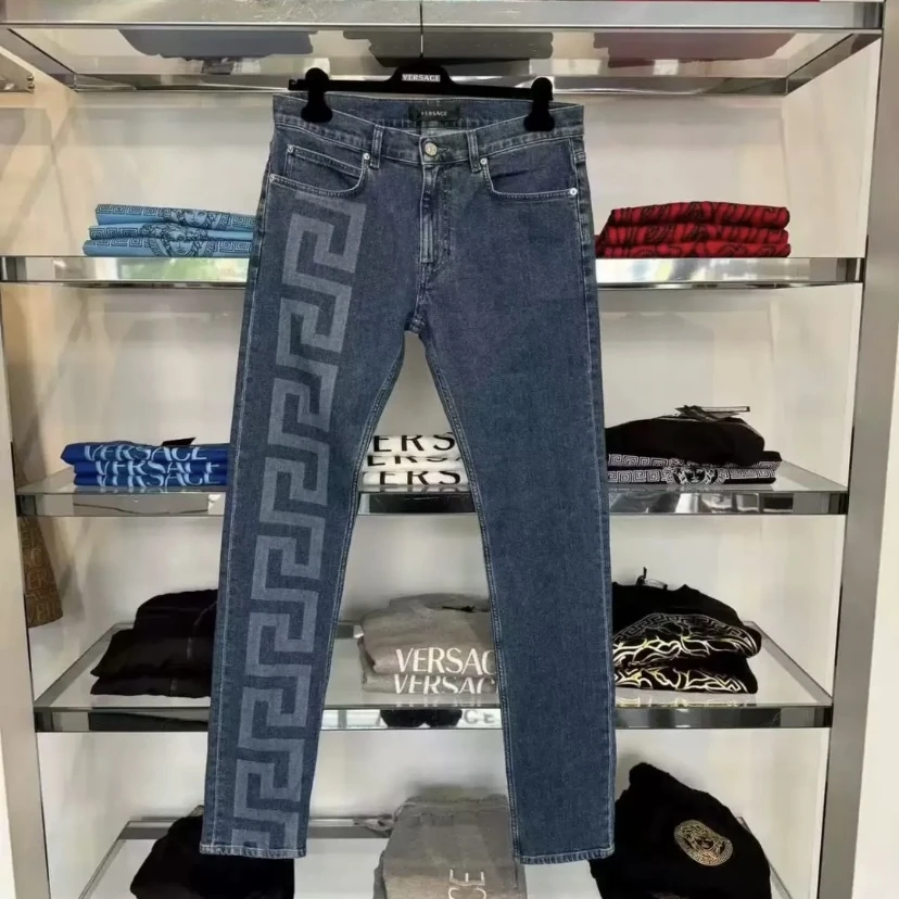 全新未使用 VERSACE/范思哲 范思哲纯色回形纹Logo印花牛仔裤
