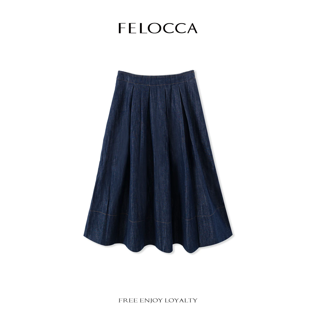 NO退NO换【FELOCCA】复古牛仔高腰A字半裙经典百搭时尚伞裙NYN-4603