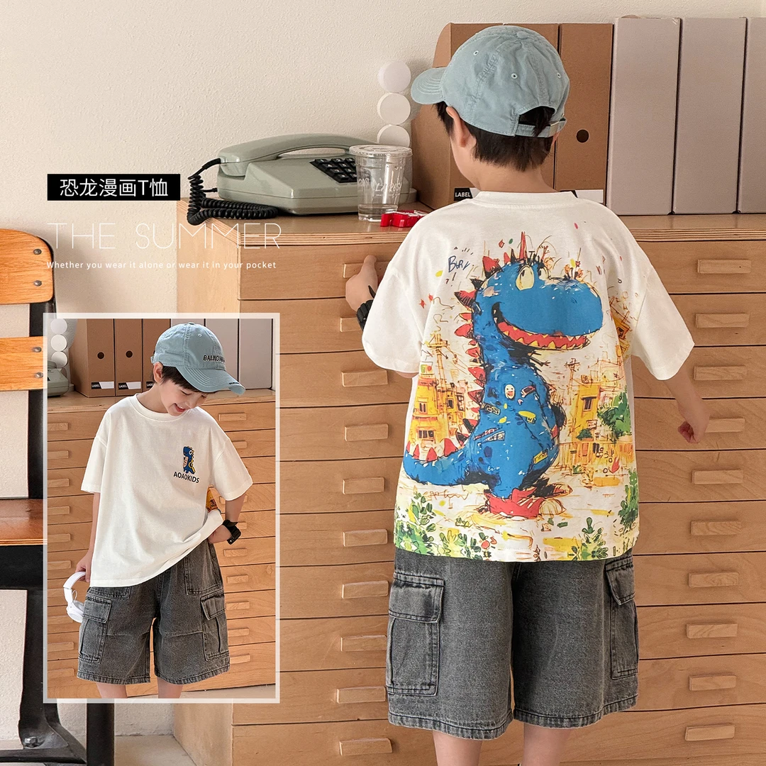 【现】AX5079棉小班童装儿童印花短袖T恤男童半袖夏季中大童上衣