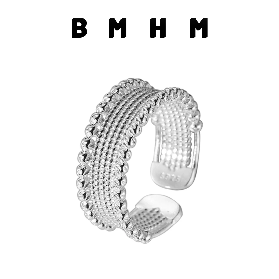 BMHM 铜合金戒指 韩版凹凸纹路光珠戒指女时尚个性设计感素款