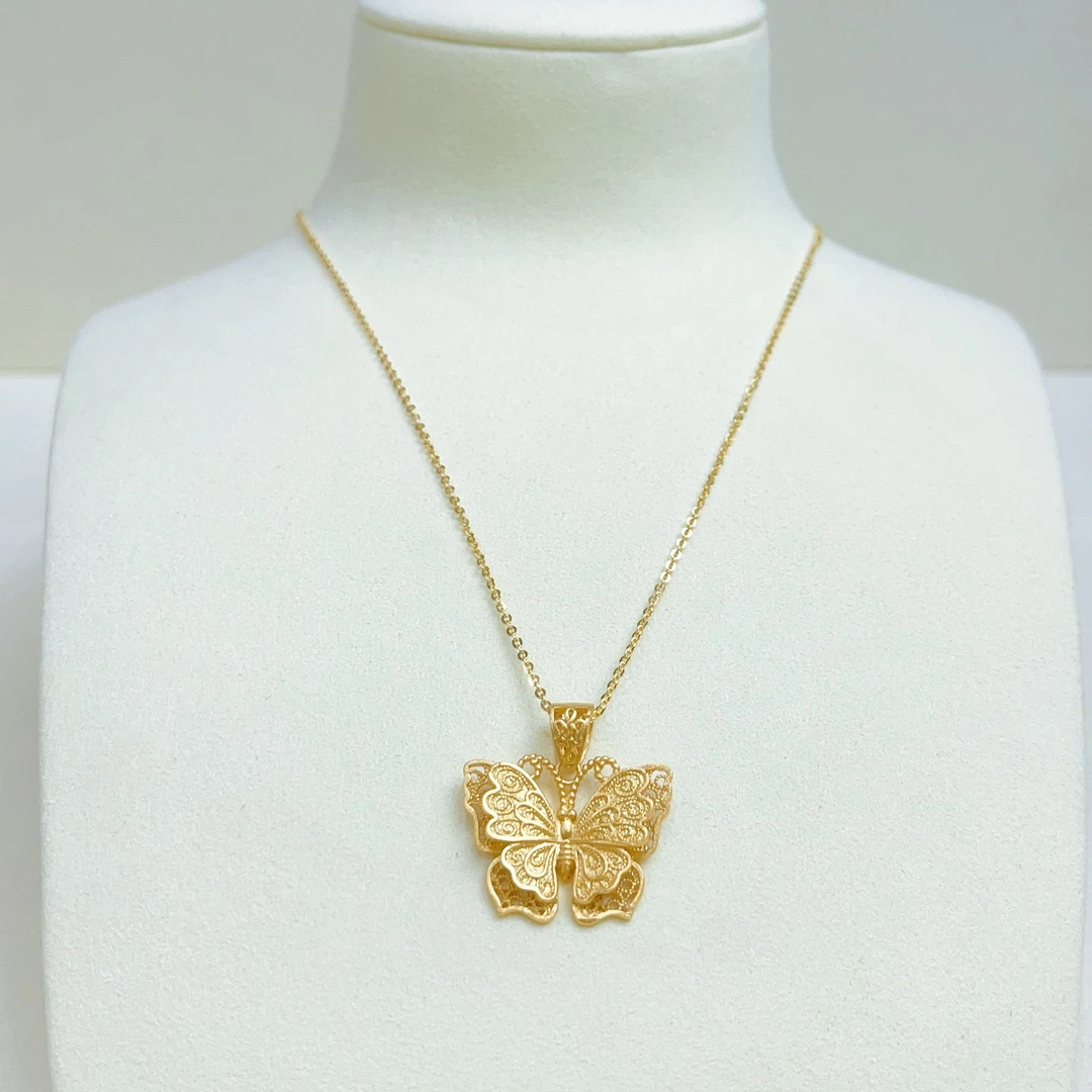 精工版花丝镂空蝴蝶项链吊坠 高级设计百搭