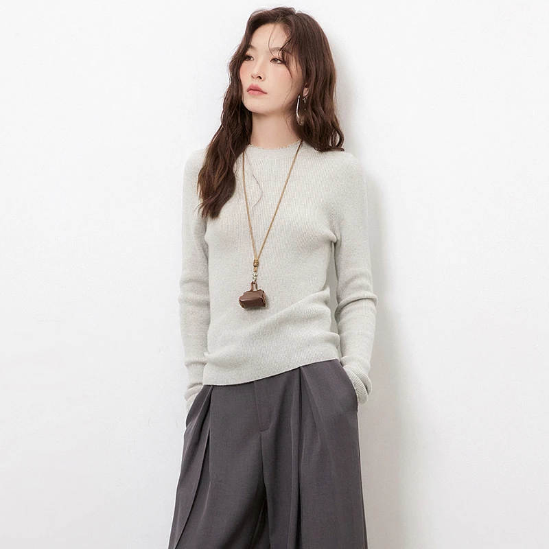 [禾哲]54HZ0H0291纯色打底上衣含羊毛套头毛衣女2025冬