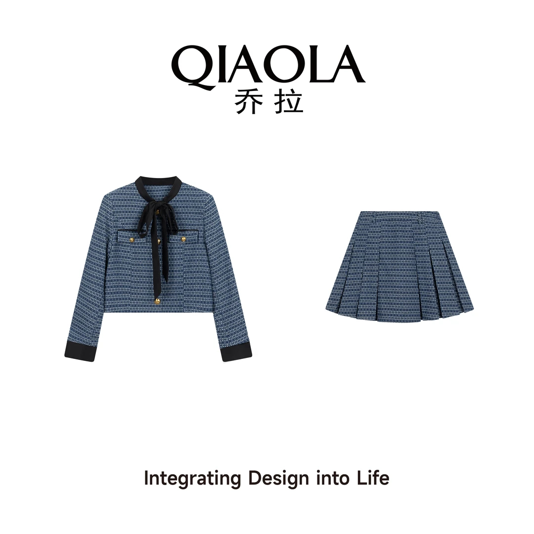 QIAOLA/乔拉【蓝色蝶舞】秋冬新款小众显瘦百搭轻奢时尚套装预售