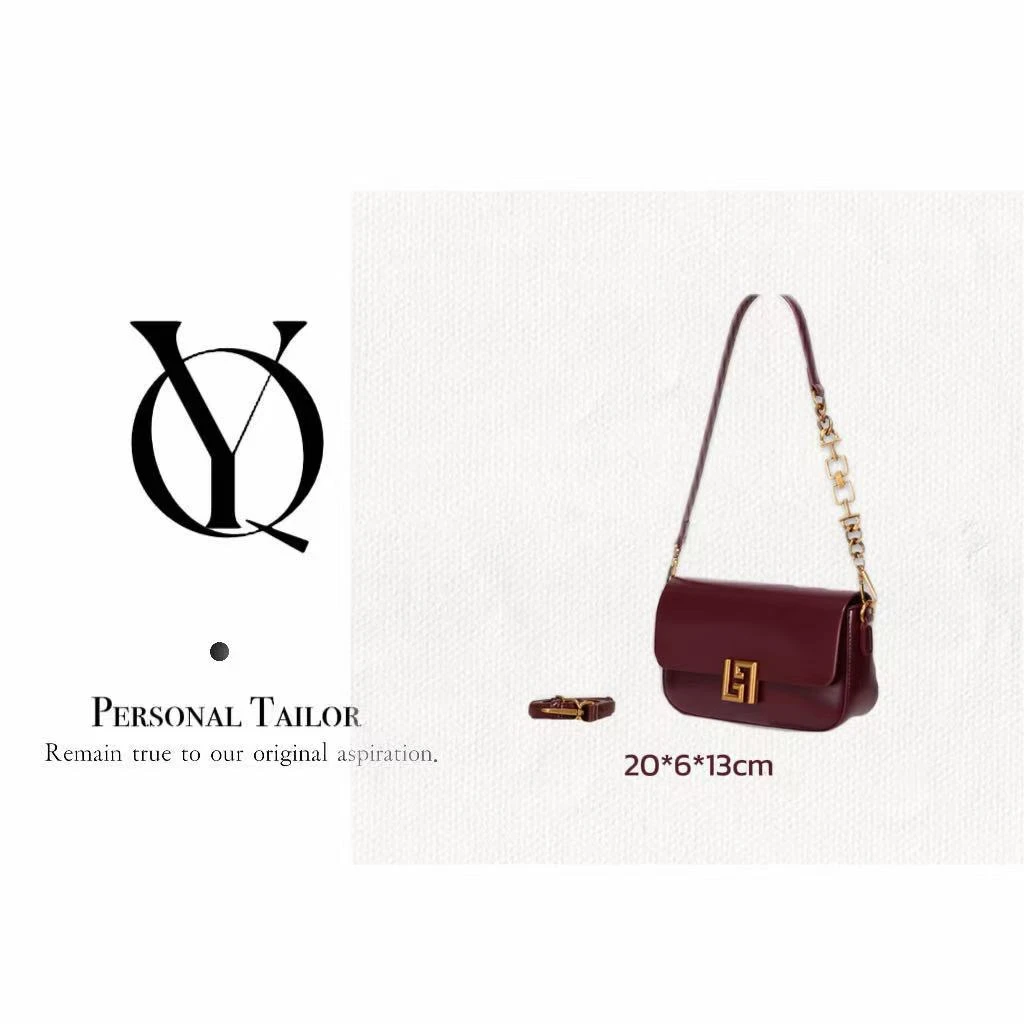 YUQIAO/【Box】22cm真皮腋下包酒红YQ168