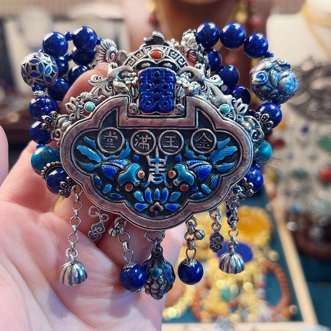 青金石银S925镶嵌手链手链