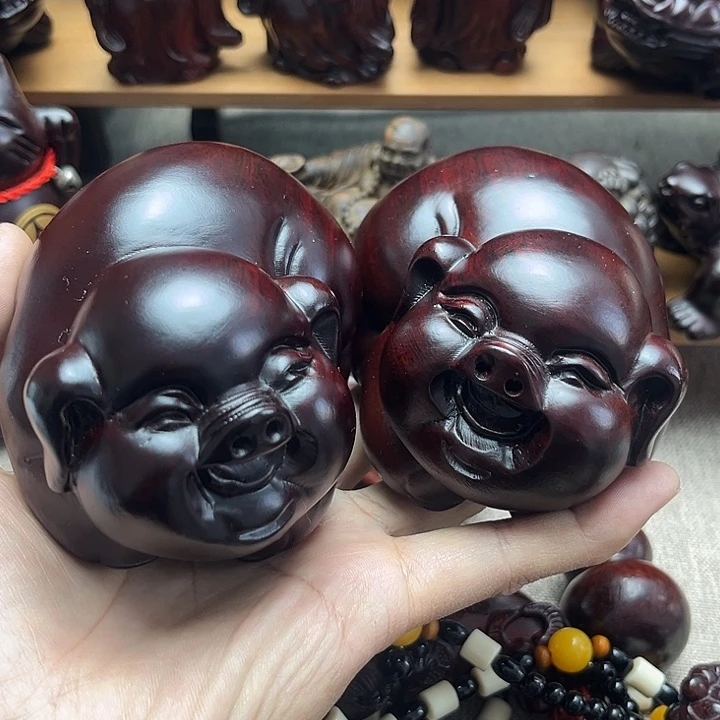 木紫檀红木雕刻一对福猪摆件