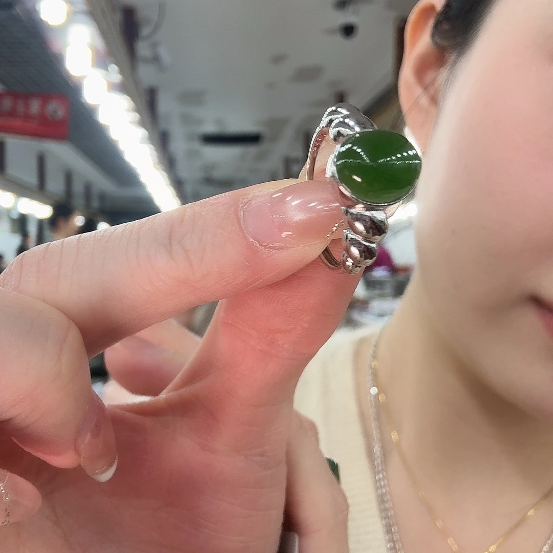 和田玉银S925镶嵌戒指